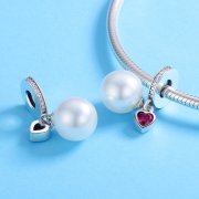 Charm Pendant Style PANDORA Perles Blanches et Coeurs - SCC782