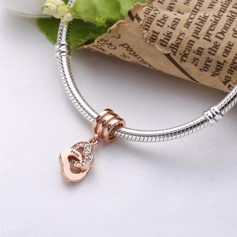 (image pour)  Charm Pandora 781242CZ - Charm Coeurs Enlacés Rose Femme - Afficher 2
