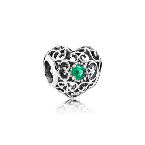 (image pour) Charm Pandora 791784NRG - Charm Coeur Signature Cristal Vert 
