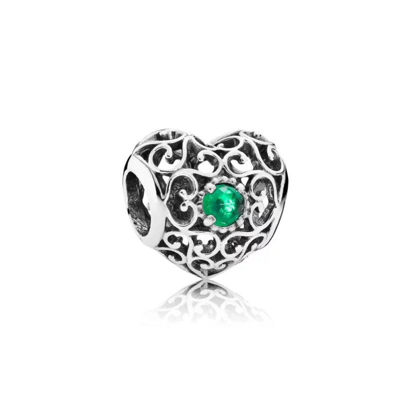 (image pour) Charm Pandora 791784NRG - Charm Coeur Signature Cristal Vert 