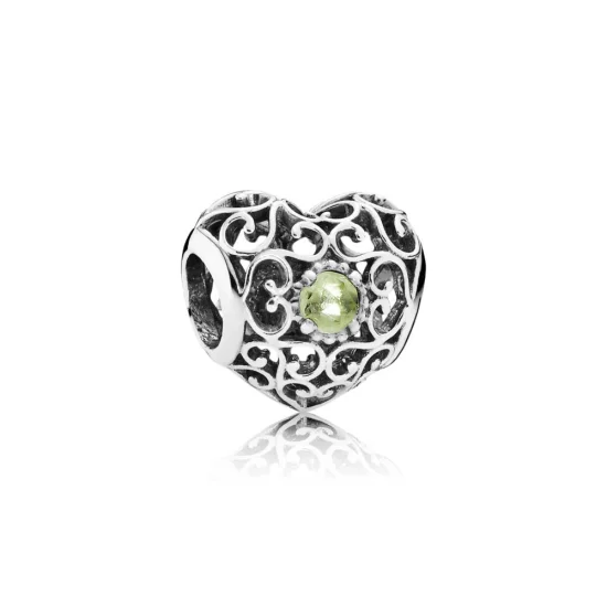 (image pour) Charm Pandora 791784PE - Charm Coeur Signature Péridot 