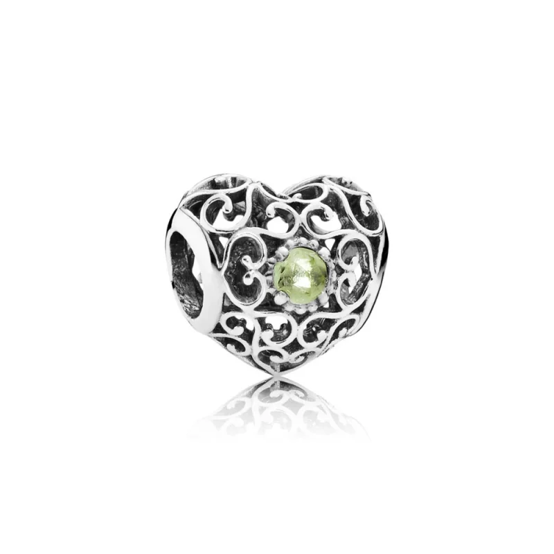 (image pour) Charm Pandora 791784PE - Charm Coeur Signature Péridot 