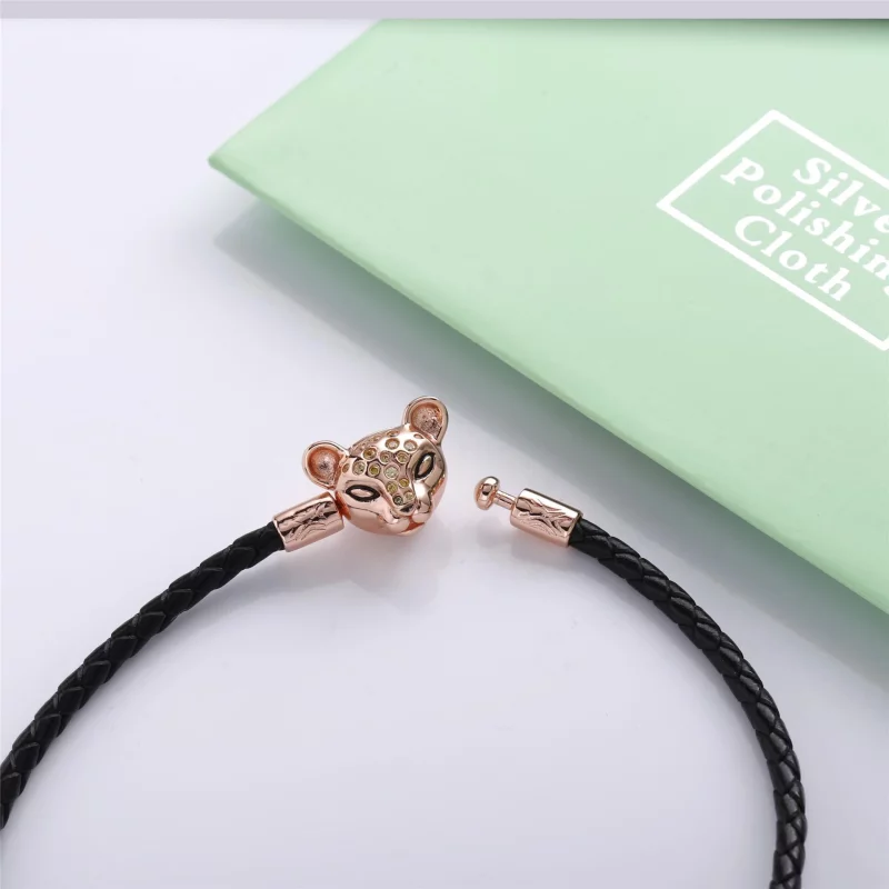 (image pour) Bracelet PANDORA Moments en Cuir Tressé Noir et Princesse Lionne Scintill 588053 - Afficher 4