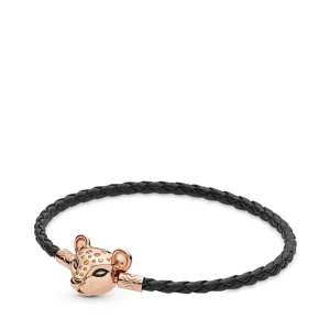 (image pour) Bracelet PANDORA Moments en Cuir Tressé Noir et Princesse Lionne Scintill 588053CBK-S