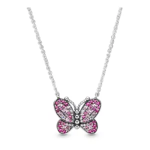 Collier PANDORA papillon rose eblouissant en argent 397931NCCMX-50 (image pour) Collier PANDORA papillon rose eblouissant en argent 397931NCCMX-50