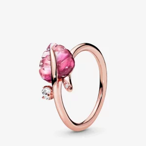 (image pour) Bague PANDORA Feuille en Verre de Murano Rose 188319PMU
