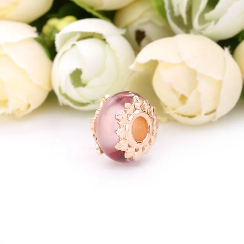 (image pour) Charm PANDORA Verre de Murano Rose et Feuilles 788244 - Afficher 2