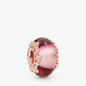 (image pour) Charm PANDORA Verre de Murano Rose et Feuilles 788244