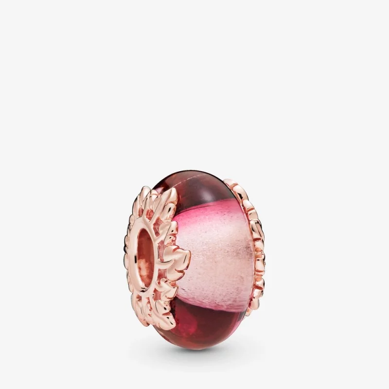 (image pour) Charm PANDORA Verre de Murano Rose et Feuilles 788244