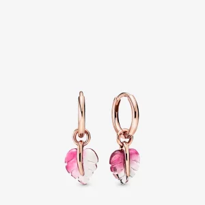 (image pour) Créoles PANDORA Feuille Verre de Murano Rose 288317PMU