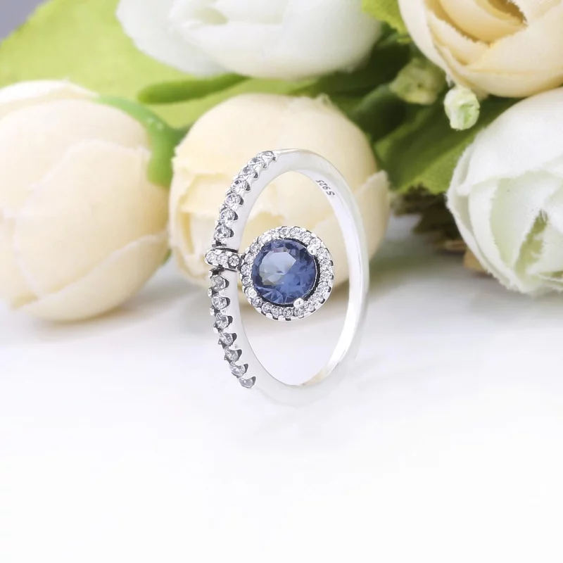 (image pour) Bague PANDORA Bleue à Pendentif Rond Scintillant - 198491C02 - Afficher 2