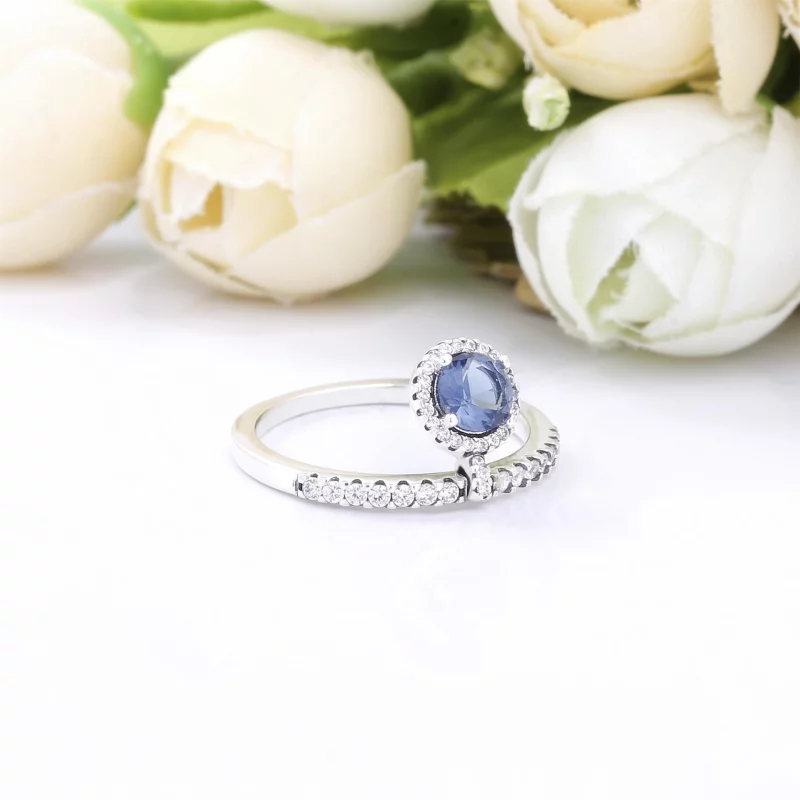 (image pour) Bague PANDORA Bleue à Pendentif Rond Scintillant - 198491C02 - Afficher 3