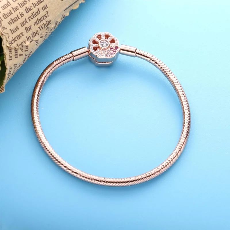 (image pour) Bracelet maille serpent fermoir eventail rose pandora moments - 588145C01 - Afficher 2