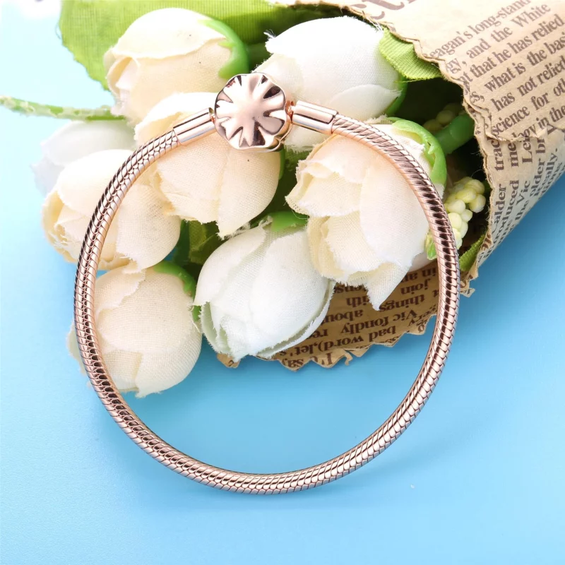 (image pour) Bracelet maille serpent fermoir eventail rose pandora moments - 588145C01 - Afficher 4