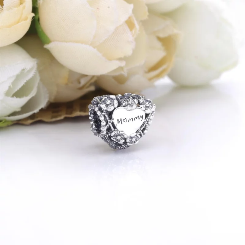 (image pour) Charm Argent Pandora Maman de coeur ajourés de fleur 798892C00 - Afficher 2