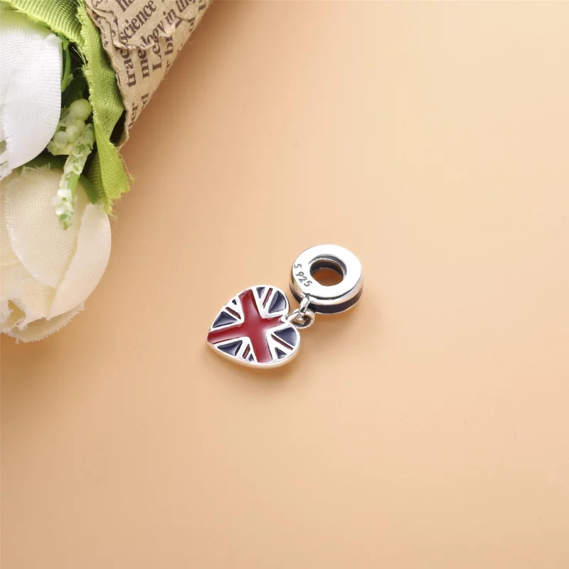 (image pour) Charm Pendant Pandora Argent Coeur de drapeau de Grande-Bretagne 791512ENMX - Afficher 4