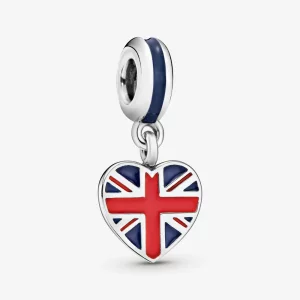 (image pour) Charm Pendant Pandora Argent Coeur de drapeau de Grande-Bretagne 791512ENMX
