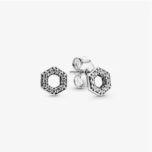 (image pour) Clous d'Oreilles Pandora Nid d'Abeilles Hexagonal Scintillants 298800C01