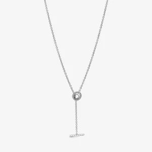 (image pour) Collier PANDORA Cœur Barre en T Logo Cercle Pavé - 399050C01-80