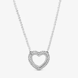 Collier PANDORA Cœur Ouvert Motif Maille Serpent Pavé - 399110C01 (image pour) Collier PANDORA Cœur Ouvert Motif Maille Serpent Pavé - 399110C01