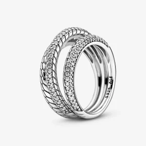 PANDORA Triple Anneau Motif Maille Serpent Pavé - 199083C01 (image pour) PANDORA Triple Anneau Motif Maille Serpent Pavé - 199083C01