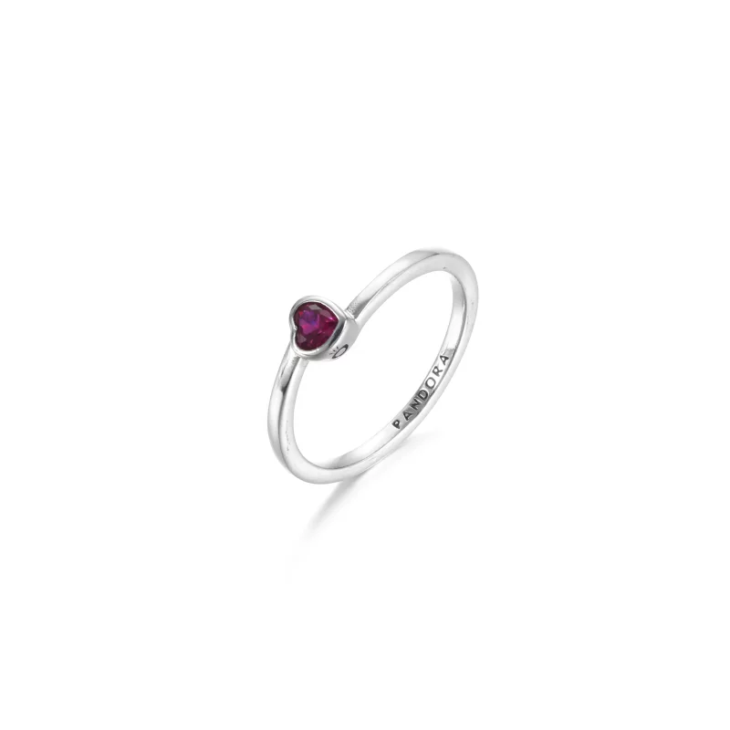 (image pour) Bague PANDORA Solitaire Cœur Incliné Rouge - 199267C01 - Afficher 3