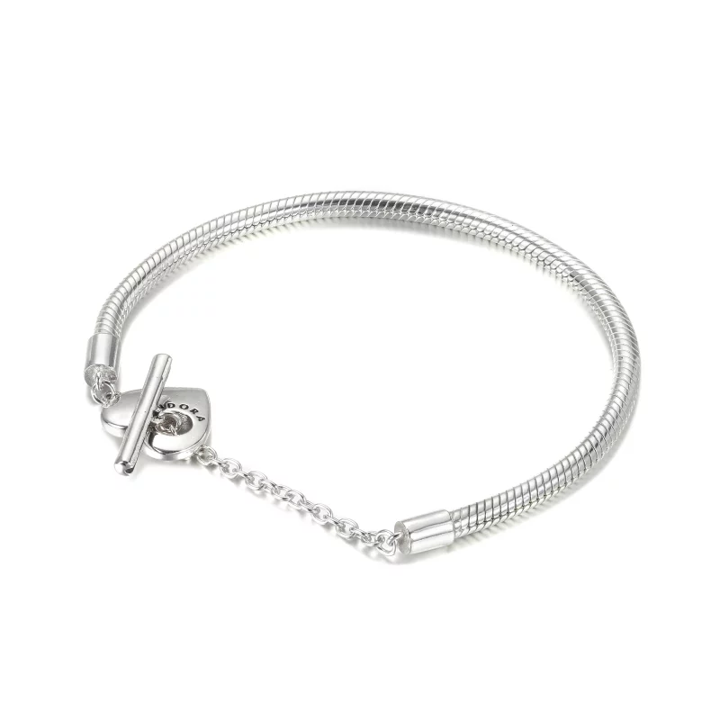 (image pour) Bracelet Maille Serpent fermoir en T Cœur Pandora Moments - 599285C00 - Afficher 2