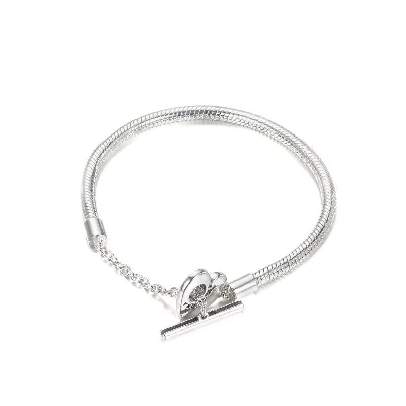 (image pour) Bracelet Maille Serpent fermoir en T Cœur Pandora Moments - 599285C00 - Afficher 3