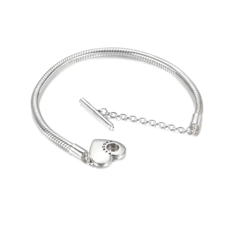 (image pour) Bracelet Maille Serpent fermoir en T Cœur Pandora Moments - 599285C00 - Afficher 5