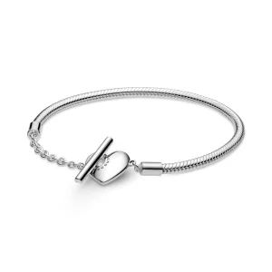 Bracelet Maille Serpent fermoir en T Cœur Pandora Moments - 599285C00 (image pour) Bracelet Maille Serpent fermoir en T Cœur Pandora Moments - 599285C00