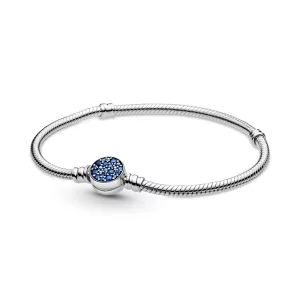 Bracelet Maille Serpent Fermoir Médaillon Bleu Scintillant Pandora Moments - 599288C01 (image pour) Bracelet Maille Serpent Fermoir Médaillon Bleu Scintillant Pandora Moments - 599288C01
