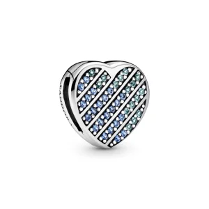 (image pour) Charm Clip PANDORA Cœur Pavé Bleu - 799346C01