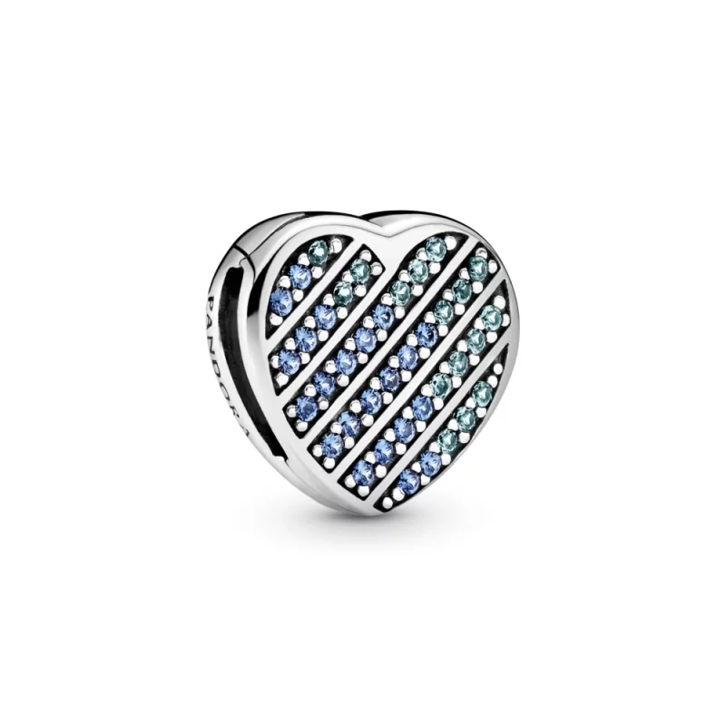 (image pour) Charm Clip PANDORA Cœur Pavé Bleu - 799346C01
