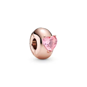 (image pour) Charm Clip PANDORA Solitaire Cœur Rose - 789203C01