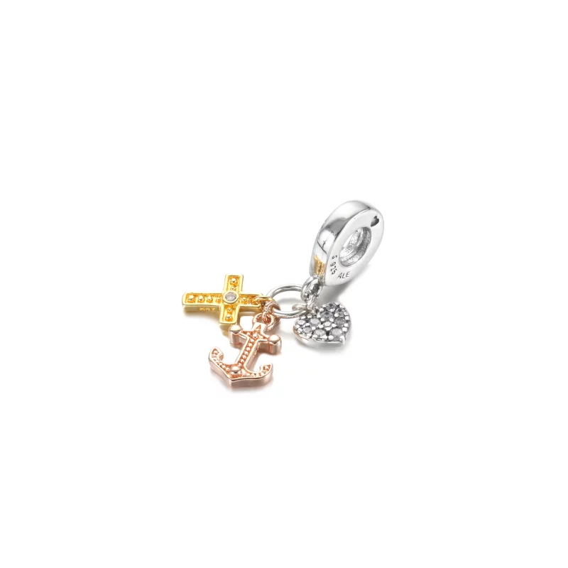 (image pour) Charm Pendant PANDORA Croix, Cœur & Ancre Tricolore - 799354C01 - Afficher 2