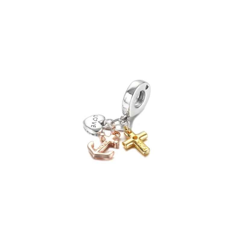 (image pour) Charm Pendant PANDORA Croix, Cœur & Ancre Tricolore - 799354C01 - Afficher 3