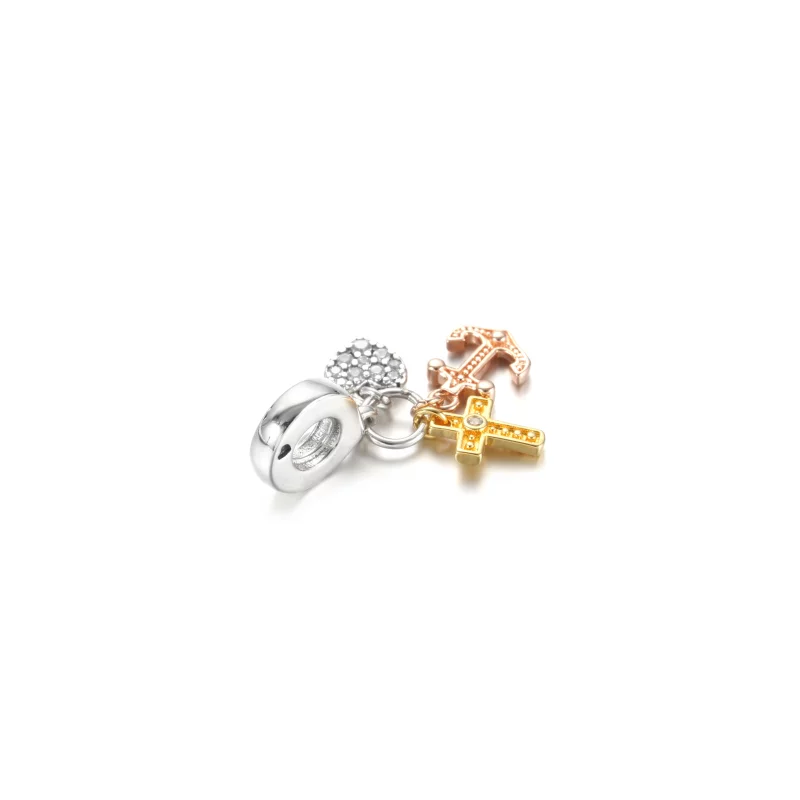 (image pour) Charm Pendant PANDORA Croix, Cœur & Ancre Tricolore - 799354C01 - Afficher 4