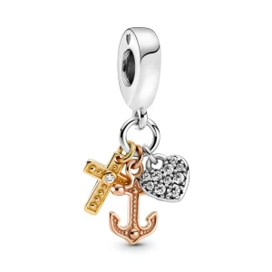 (image pour) Charm Pendant PANDORA Croix, Cœur & Ancre Tricolore - 799354C01