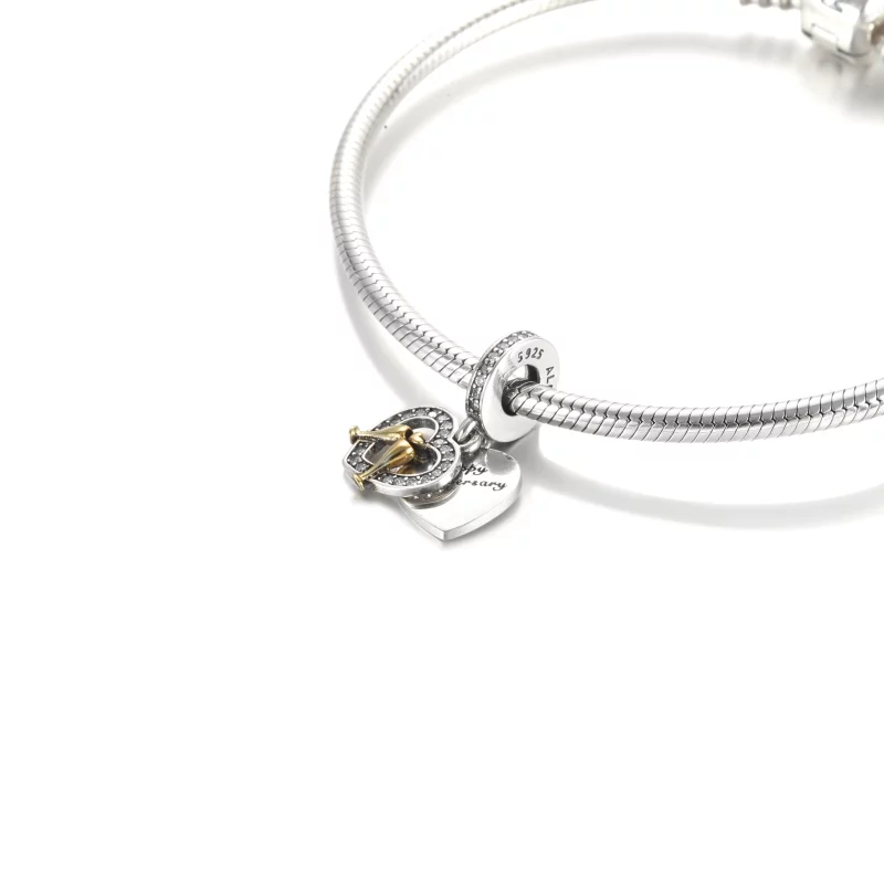 (image pour) Charm Pendant PANDORA Joyeux Anniversaire de Mariage Bicolore - 799322C01 - Afficher 5