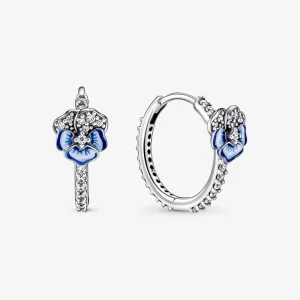 (image pour) Boucles d'oreilles à cercle avec fleur de pensée bleue PANDORA - 290775C01