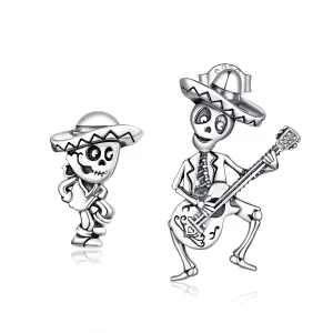 (image pour) Boucles d'oreilles clous en argent style Pandora avec tête de mort de guitare - BSE420