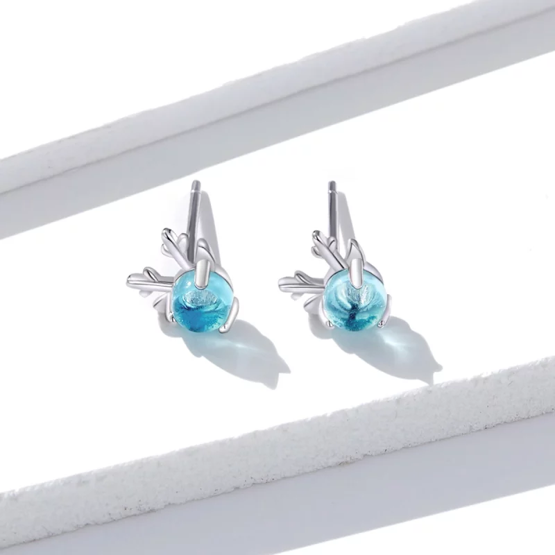 (image pour) Boucles d'oreilles à clous style Pandora en argent avec des bois de cerfs - BSE2 - Afficher 2