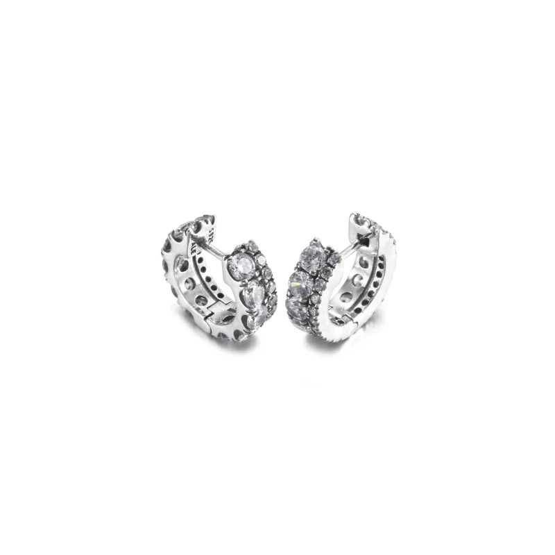 (image pour) Boucles d'oreilles à double bande pavée PANDORA - 290058C01 - Afficher 3