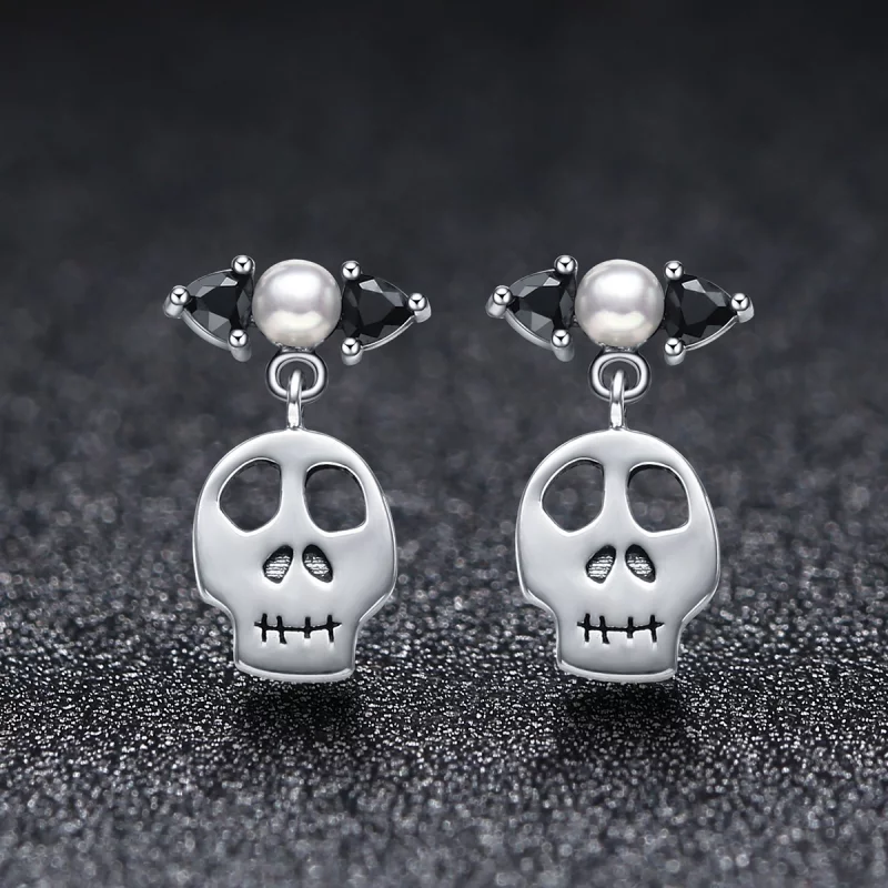 (image pour) Boucles d'oreilles pendantes en argent de style Pandora avec crâne - VSE084 - Afficher 2