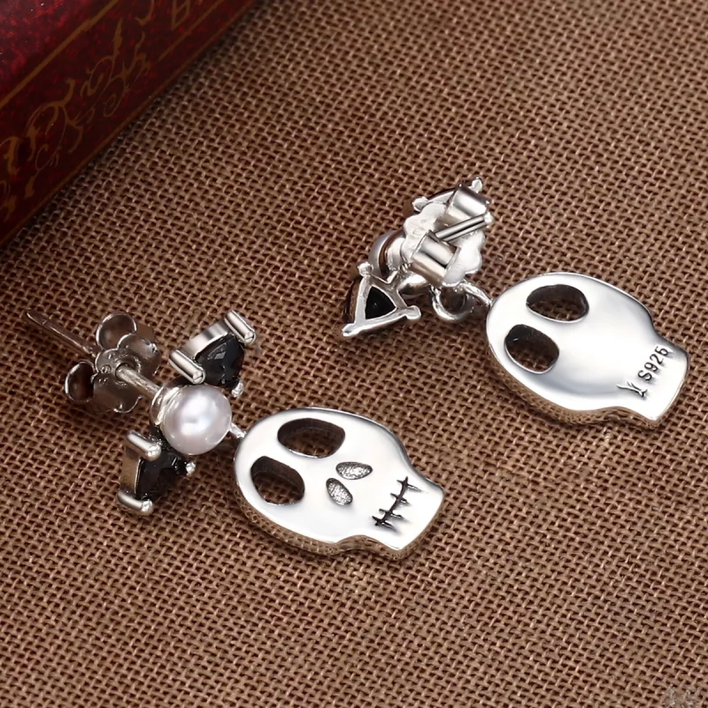 (image pour) Boucles d'oreilles pendantes en argent de style Pandora avec crâne - VSE084 - Afficher 5