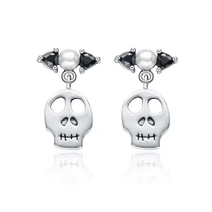(image pour) Boucles d'oreilles pendantes en argent de style Pandora avec crâne - VSE084