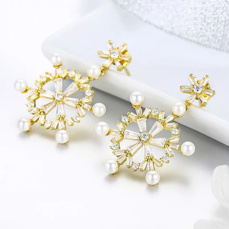 (image pour) Boucles d'oreilles pendantes en argent de style Pandora avec des flocons de neig - Afficher 2