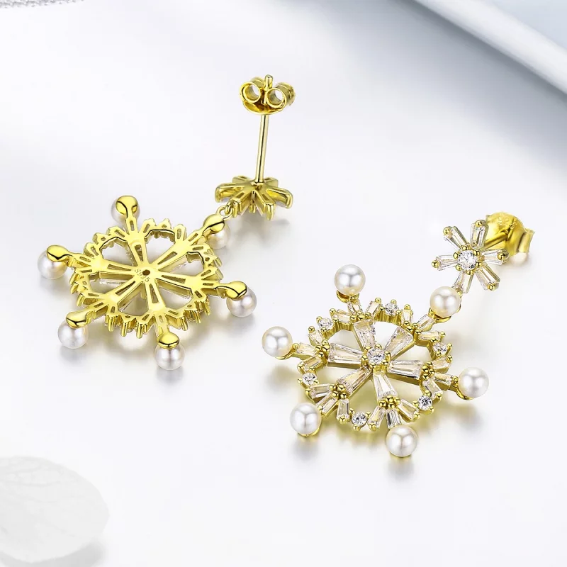 (image pour) Boucles d'oreilles pendantes en argent de style Pandora avec des flocons de neig - Afficher 4