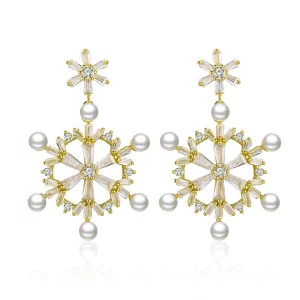 (image pour) Boucles d'oreilles pendantes en argent de style Pandora avec des flocons de neige - BSE073
