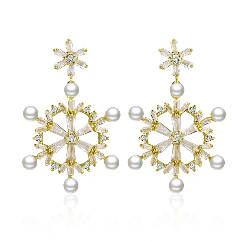 (image pour) Boucles d'oreilles pendantes en argent de style Pandora avec des flocons de neige - BSE073